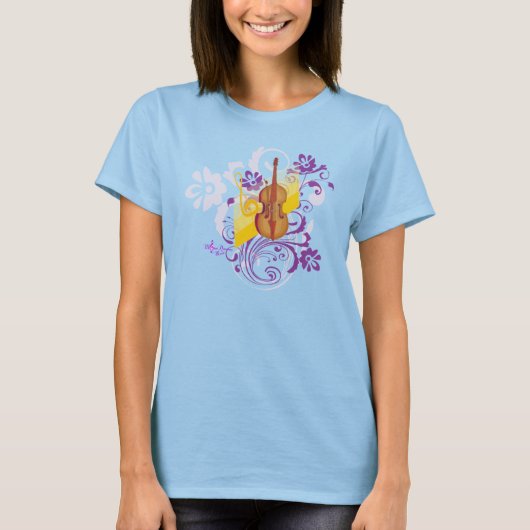 ヴァイオリンフローラ旋回金ゴールド素晴らしジャージーTシャツ Tシャツ (正面)