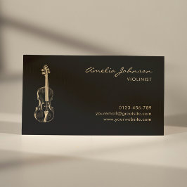 ヴァイオリンブラックエレガント金ゴールドモダン先生 名刺