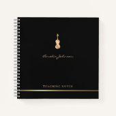 ヴァイオリン先生スタイリッシュスクリプト音楽金ゴールドブラック ノートブック (正面)