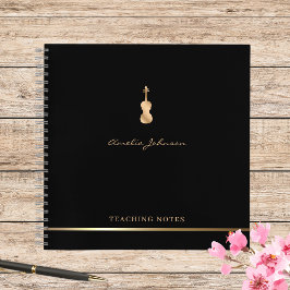 ヴァイオリン先生スタイリッシュスクリプト音楽金ゴールドブラック ノートブック