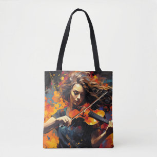 ヴァイオリン奏者絵を描音楽の抽象芸術・アート・デコール トートバッグ
