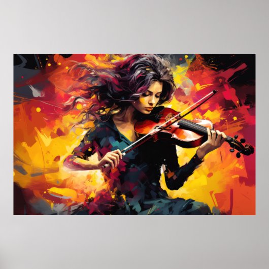 ヴァイオリン奏者絵を描音楽の抽象芸術・アート・デコール ポスター (正面)