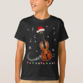 ヴァイオリン楽器サンタハットクリスマスライトクリスマス Tシャツ (正面)