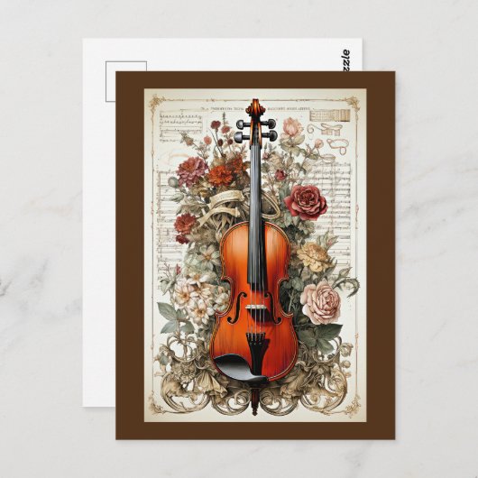 ヴァイオリン美しい、華美AIで生成されたフローラ、 ポストカード (正面/裏面)
