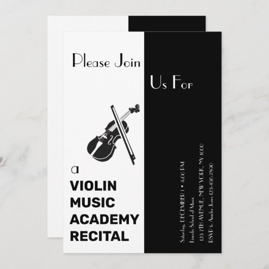 ヴァイオリン音楽アカデミーエレガントリサイタルモダン 招待状 (正面/裏面)