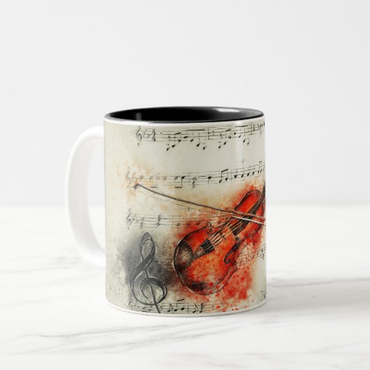 ヴァイオリン音楽ダンスコンサートワルツマンウーマン ツートーンマグカップ (正面左)