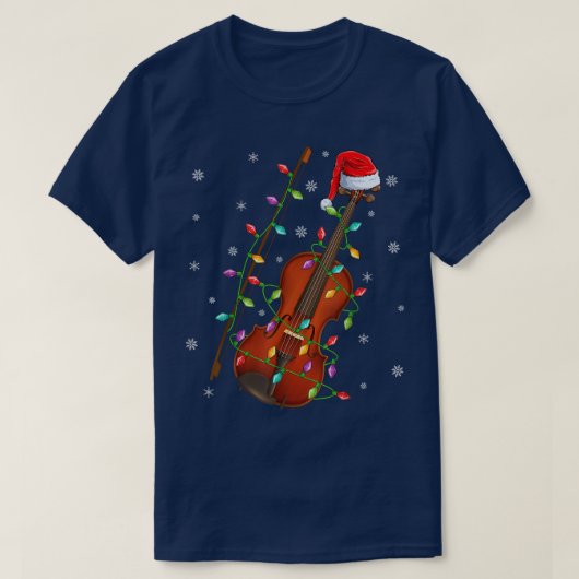 ヴァイオリン音楽愛好家クリスマスライトサンタヴァイオリン Tシャツ (デザイン正面)