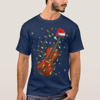 ヴァイオリン音楽愛好家クリスマスライトサンタヴァイオリン Tシャツ