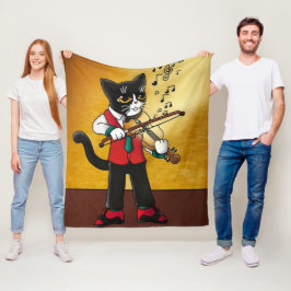 ヴァイオリン音楽猫 フリースブランケット