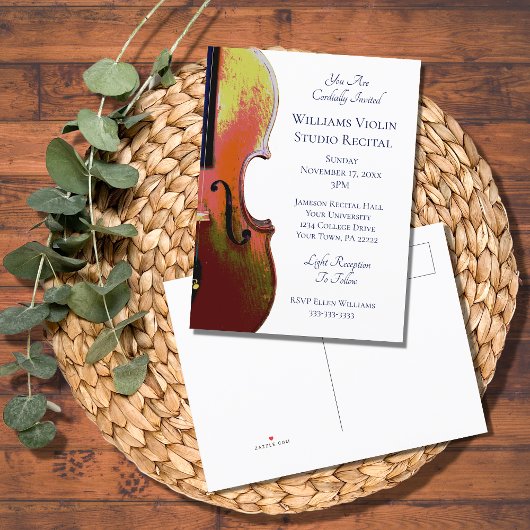 ヴァイオリン音楽発表会招待状葉書 インビテーションポストカード