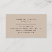 ヴァイオリン音符シート、ミュージカル楽器店 名刺 (裏面)