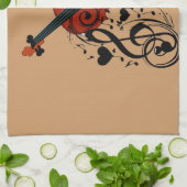 ヴァイオリン、ハート_ キッチンタオル (折り畳み)