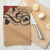 ヴァイオリン、ハート_ キッチンタオル (四つ折り)