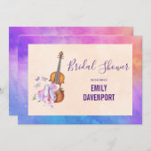 ヴァイオリン、バレエ靴と蝶ブライダルシャワー 招待状 (正面/裏面)