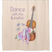 ヴァイオリン&バレエ靴のダ感動的ンス シャワーカーテン (正面)