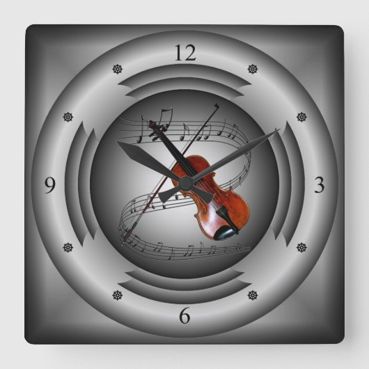 ヴァイオリン～ミュージカルスクロール～シルバースピーカー～A 素晴らし スクエア壁時計 (正面)
