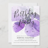 ヴァイオレットウォーターカラーオーキッドバースデーパーティー 招待状 (正面)