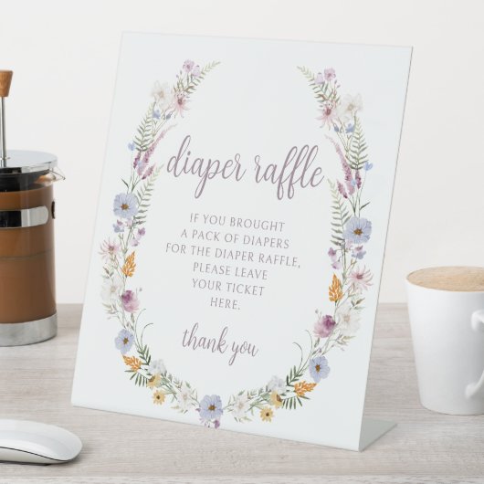 ヴァイオレット野花ベビーガールおむつラッフルサイン 台座サイン (インサイチュ)