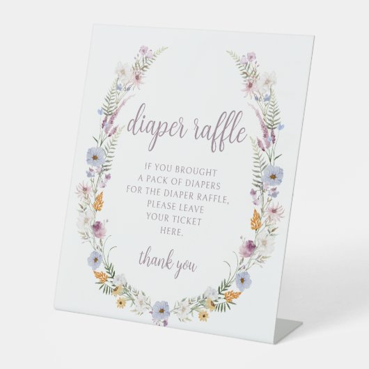 ヴァイオレット野花ベビーガールおむつラッフルサイン 台座サイン (正面)