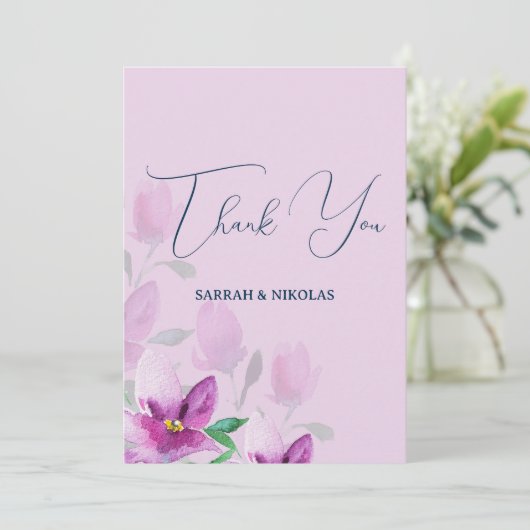 ヴァイオレット・ウォーター・カラー・アートの花の独自性 サンキューカード (スタンド正面)