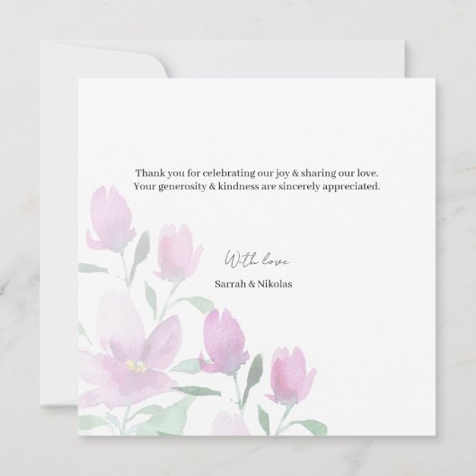 ヴァイオレット・ウォーター・カラー・アートの花の独自性 サンキューカード (裏面)