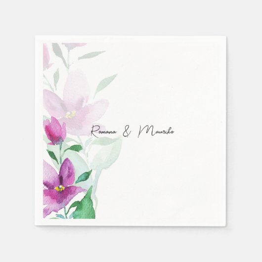 ヴァイオレット・ウォーター・カラー・アートの花の独自性 スタンダードカクテルナプキン (正面)