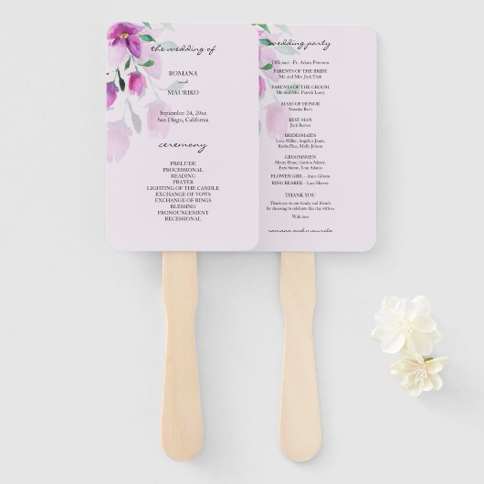 ヴァイオレット・ウォーター・カラー・アートの花の独自性 ハンドファン (正面&裏面)