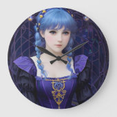 ヴァイオレット・ザ・キュート暗いアカデミアガールファンタジーアート ラージ壁時計 (正面)