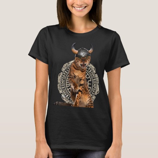 ヴァイキング 猫 ヴァルハラ 北欧 戦士 Tシャツ (正面)