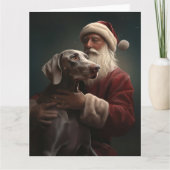 ヴァイマラナーとサンタクロースのクリスマス カード (正面)