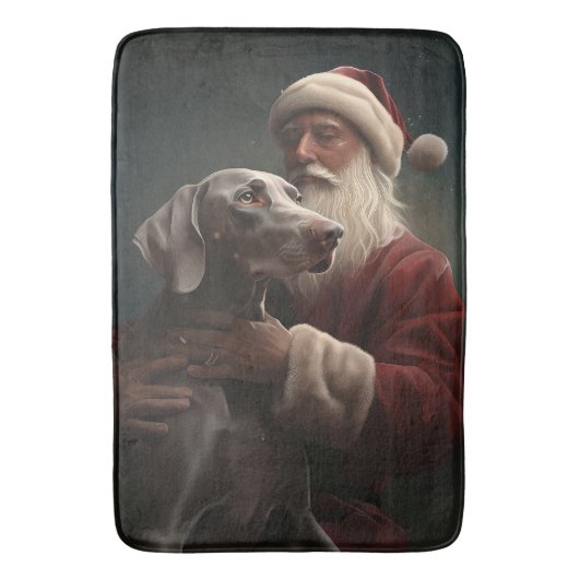 ヴァイマラナーとサンタクロースのクリスマス バスマット (正面縦)