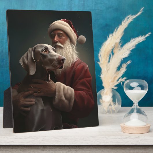 ヴァイマラナーとサンタクロースのクリスマス フォトプラーク (側面)