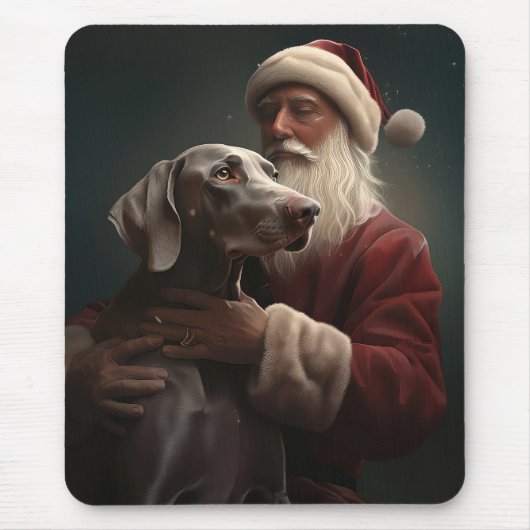 ヴァイマラナーとサンタクロースのクリスマス マウスパッド (正面)