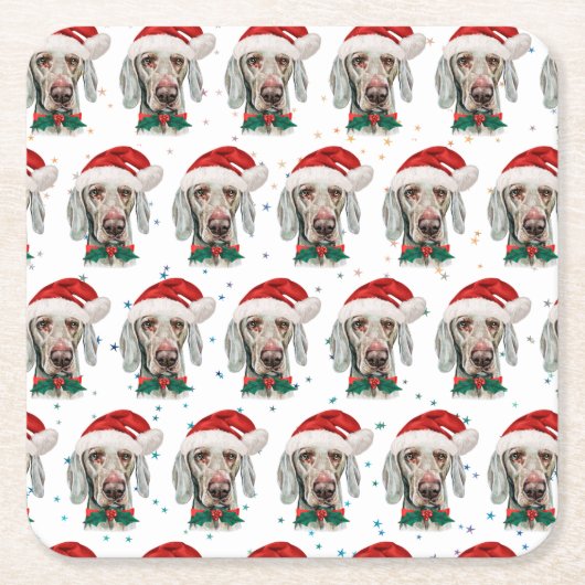 ヴァイマラナー犬のクリスマススター スクエアペーパーコースター (正面)