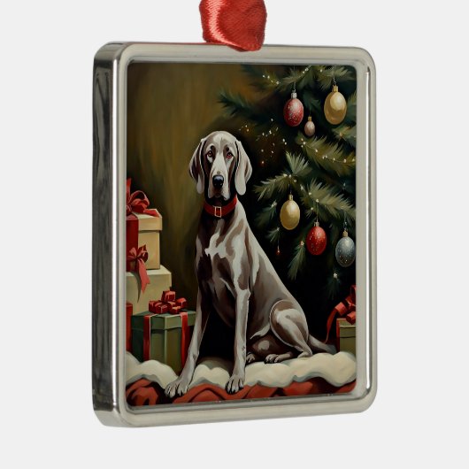ヴァイマラナー犬のクリスマス メタルオーナメント (右)