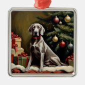 ヴァイマラナー犬のクリスマス メタルオーナメント (正面)