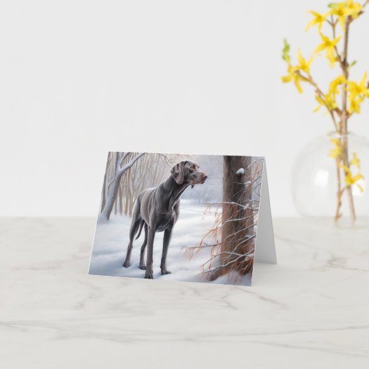 ヴァイマラナー犬 雪が降るクリスマス カード (黄色い花)