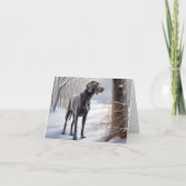 ヴァイマラナー犬 雪が降るクリスマス カード (正面)