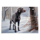 ヴァイマラナー犬 雪が降るクリスマス ラージペーパーバッグ (正面)