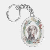 ヴァイマラナー クリスマス リース 祝祭の仔犬 キーホルダー (正面左)