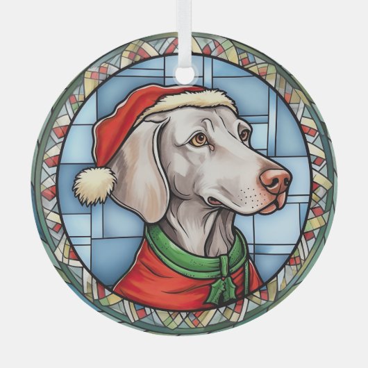 ヴァイマラナー ステンドグラス クリスマス ガラスオーナメント (正面)