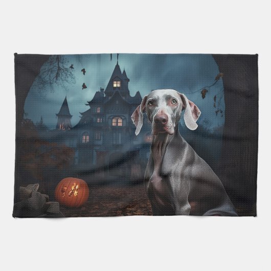 ヴァイマラナー・ハロウィーン・スケアリー キッチンタオル (横)