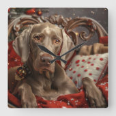 ヴァイマラナー 犬 クリスマス スクエア壁時計 (正面)