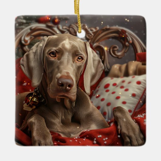 ヴァイマラナー 犬 クリスマス セラミックオーナメント (正面)