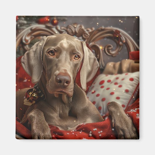 ヴァイマラナー 犬 クリスマス マグネット (正面)