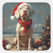 ヴァイマラナー 犬 クリスマス ヴィンテージ ビーチ スクエアシール (正面)