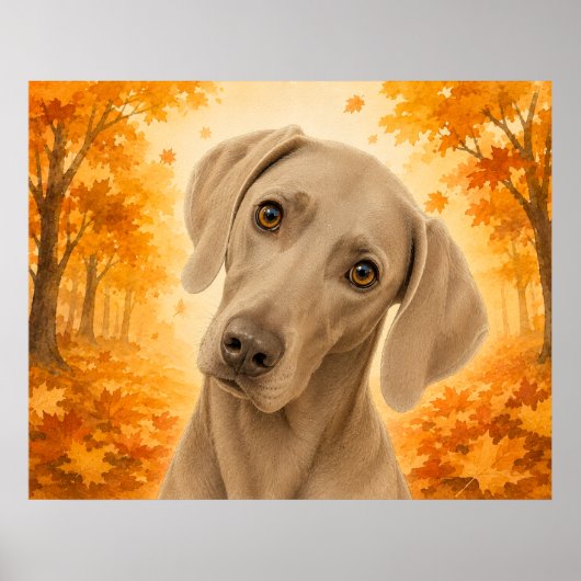 ヴァイマラナー 紅葉の森の犬 ポスター (正面)