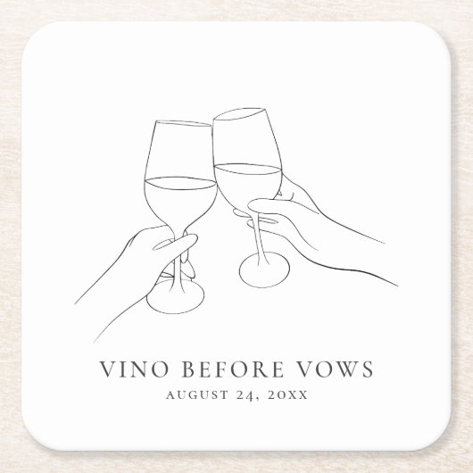 ヴァウズの前にヴィノ おしゃれなワインブライダルシャワー スクエアペーパーコースター (正面)