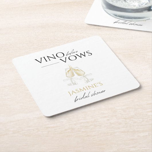 ヴァウズの前にヴィノ 白い花のブライダルシャワー スクエアペーパーコースター (アングル)