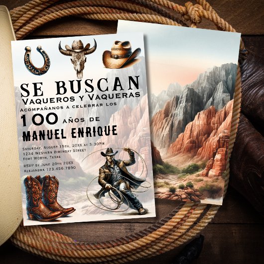 ヴァケロスペインのウェスタン・カウボーイハット100誕生日 招待状
